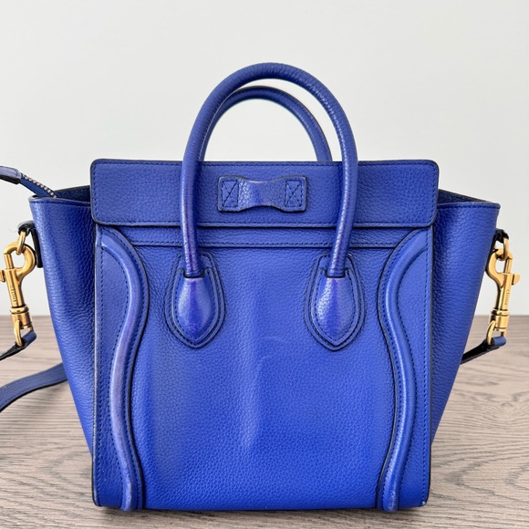 Celine Nano Luggage Bag - Blue Drummed Leather with Crossbody Strap - Picture 5 of 8